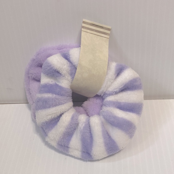 Fuzzy Scrunchies Lilac and Purple with White Stripes NEW Set of 2 - Picture 2 of 8